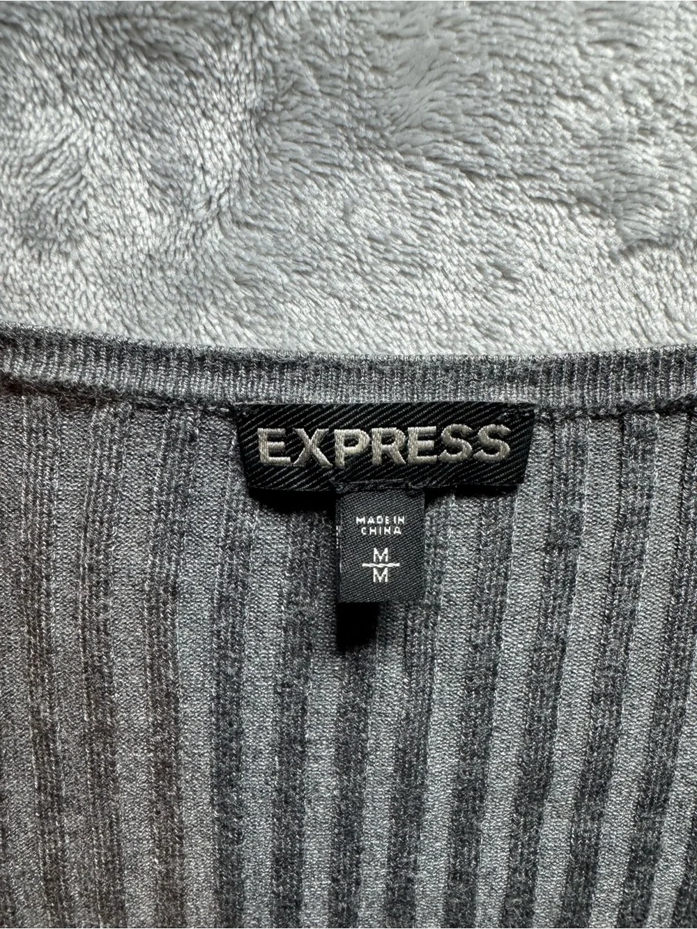 Express Gray Ribbed Knit Top - Picture 2 of 2